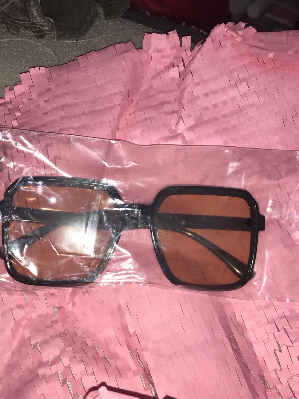 Oversized Black Square Sunglasses with Amber Lenses